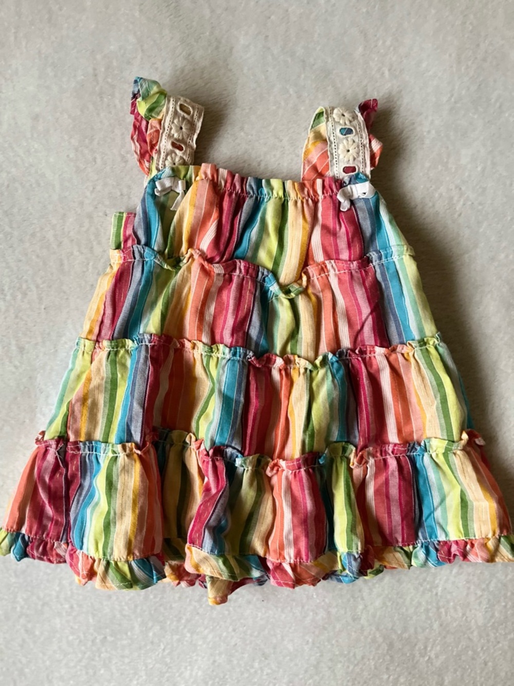 George Rainbow Stripe Ruffle Tank Dress - Pink, Yellow, Blue, Green